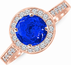 0.85 Carat 14K White Gold Graduating Classic Halo Prong And Pave-set Round Diamond Engagement Ring with a 0.5 Carat Natural Blue Sapphire Center (Heirloom Quality)
