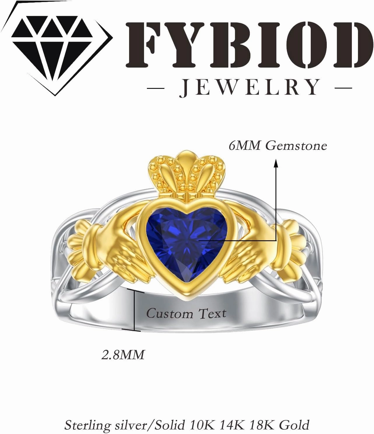 10K 14K 18K Gold Celtic Knot Claddagh Rings for Women with Gemstone Irish Heart Claddagh Birthstone Promise Ring Size 3-15