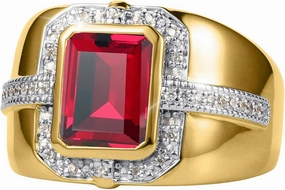 10K/14K/18K Solid Gold Garnet Men's Rings Yellow Gold Man Emerald Cut 2CT Red Garnet Chunky Signet Luxury Anniversary Rings Engagement Ring Band for Men Him Size 4-16