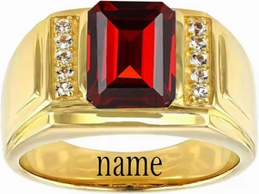 10K/14K/18K Solid Gold Garnet Men's Rings Yellow Gold Man Emerald Shaped Red Garnet Chunky Signet Luxury Anniversary Rings Engagement Ring Band for Men Him Size 4-16