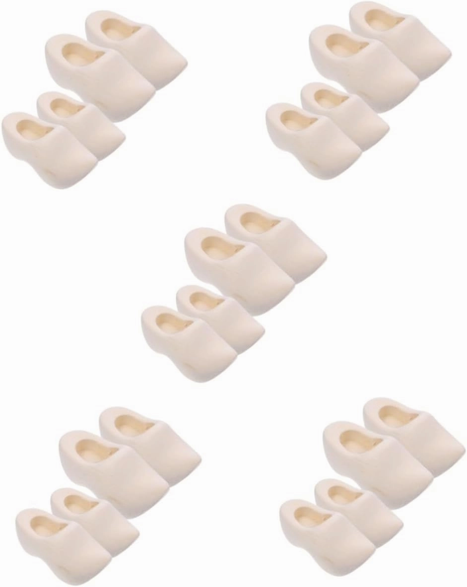 10pairs Miniature Wooden Shoes of Unpainted Blank Klompen for Dollhouse Crafts Home Decor and Party Decorations Included