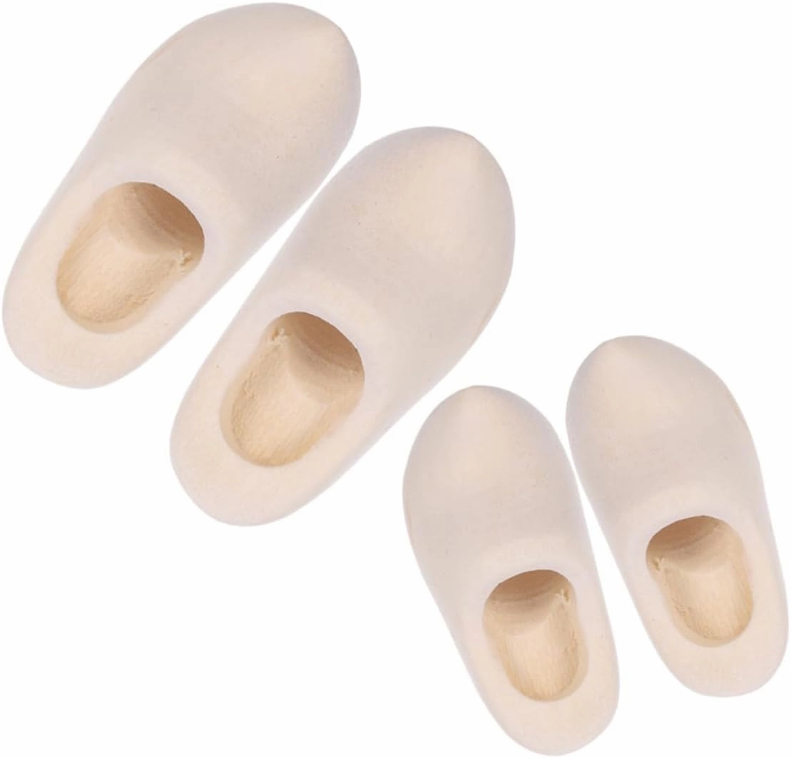 10pairs Miniature Wooden Shoes of Unpainted Blank Klompen for Dollhouse Crafts Home Decor and Party Decorations Included