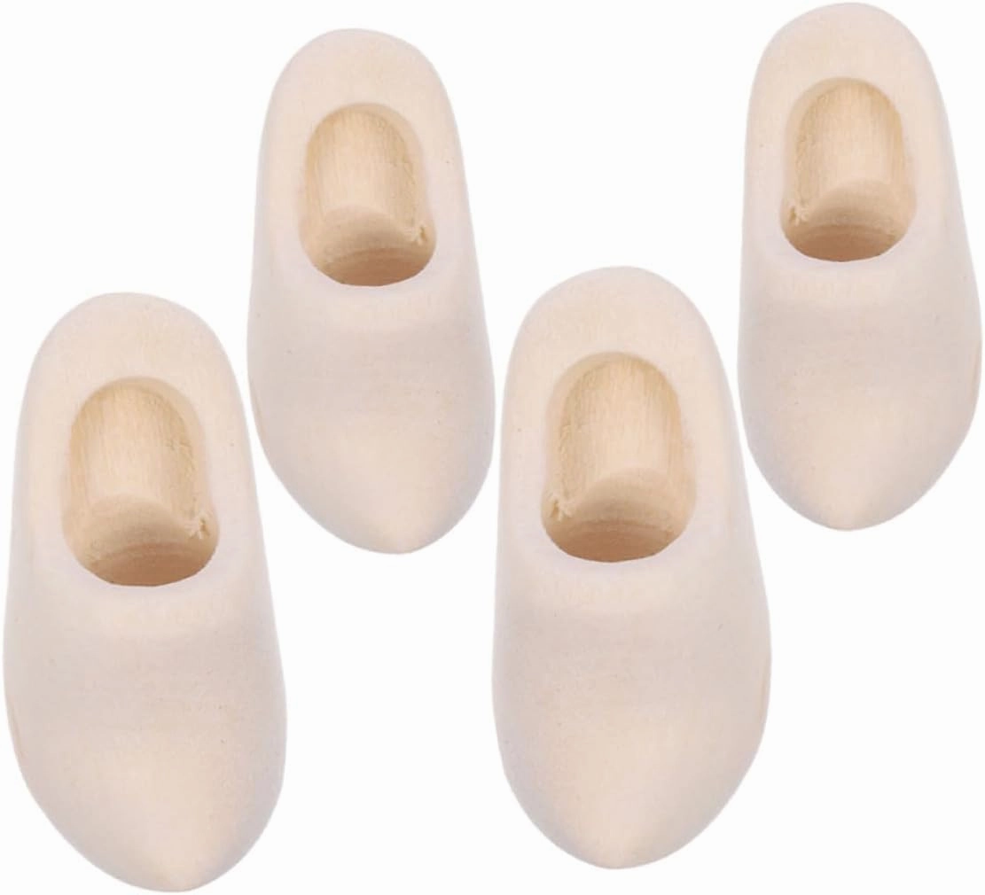10pairs Miniature Wooden Shoes of Unpainted Blank Klompen for Dollhouse Crafts Home Decor and Party Decorations Included