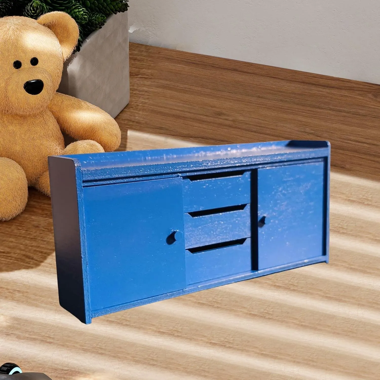 1:12 Scale Dollhouse Miniature Storage Cabinet Furniture Wood Cabinet for Bedroom Toy, Blue