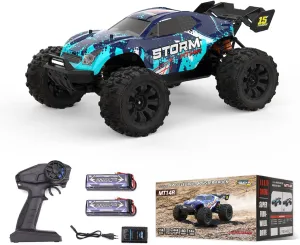 1:14 RC Car 3S 80km/h, with 2.4 GHz Remote Control and Two Rechargeable Batteries, 4X4 Waterproof RC Cars, with tailplane and tailplane Bracket for Adults and Teen Boy Gifts (MT14R Pale Blue)