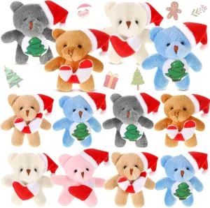 12 Pcs Christmas Classroom Gifts for Kids Christmas Mini Bears Stuffed Animals Bulk 2.8 Inches Xmas Small Bear Plush Toys with Santa Hat for Christmas Party Favors Stocking Fillers