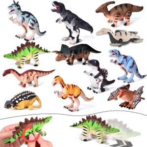 12 PCS Dinosaur Wind Up Toys for Kids, Assorted Clockwork Animal Toys Jumping Walking Toys Bulk for Dino Theme Birthday Halloween Christmas Party Supplies Favors Gifts Stocking Stuffers (#A)
