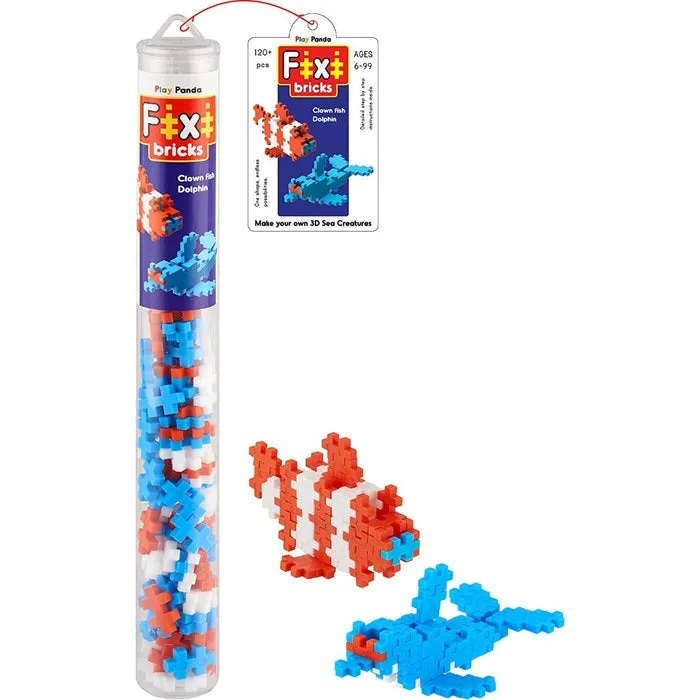 120 Pieces Fixi Bricks Aqua Tube 1 - Dolphin & Clown Fish (6-10 Years)
