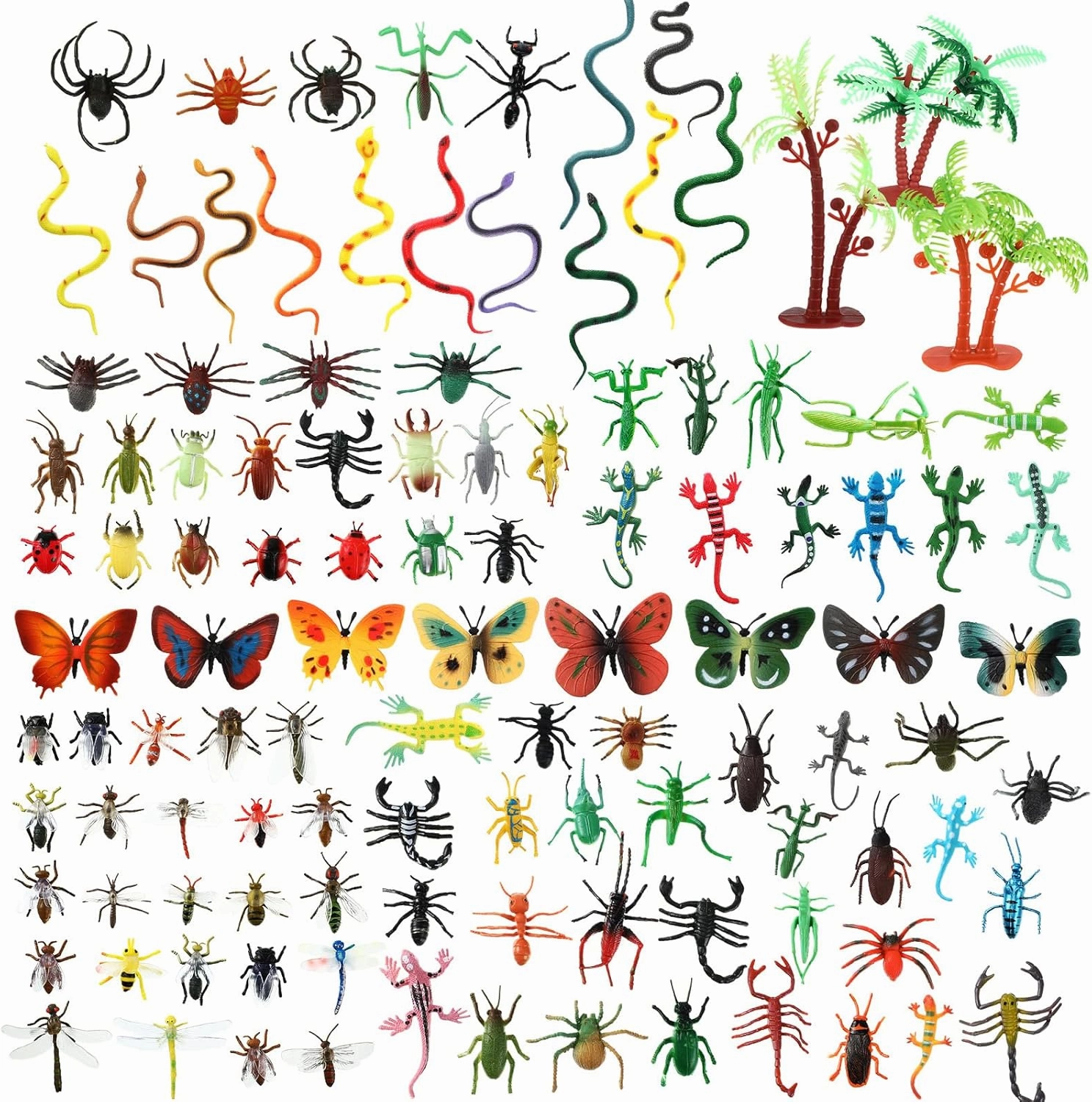 120 Pieces Fake Bugs Assorted Play Plastic Toy Bugs Mini Realistic Insects Figures Randomly Creepy Crawlers With Storage Box For Insect Themed Halloween Party (Vivid Style)