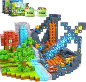 120PCS Magnetic Blocks-Build Mine Magnet World Set for Boys & Girls Age 3-5 6-8, STEM Sensory Toys for Toddlers Gifts for 3  Years Old Girls Boys
