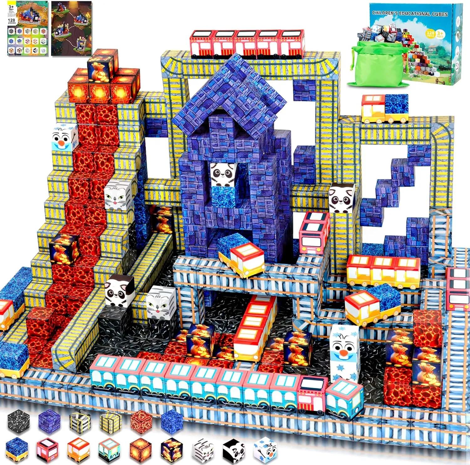 128Pcs Magnetic Blocks - Creative Building Blocks for Toddlers, Educational Magnetic Cubes Toys, Sensory Kids Building Toys for Boys & Girls 3-8 Years Old, Perfect for Christmas & Birthday Gifts