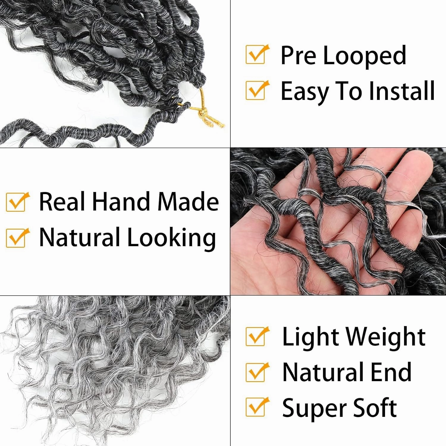 12 Inch 8 Packs Goddess Locs Crochet Hair Faux Locs Crochet Hair for Women Pre Looped River Locs Hair with Curly Ends Synthetic (12 Inch 8 Packs, #1B/Grey)