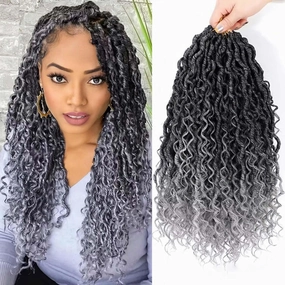 12 Inch 8 Packs Goddess Locs Crochet Hair Faux Locs Crochet Hair for Women Pre Looped River Locs Hair with Curly Ends Synthetic (12 Inch 8 Packs, #1B/Grey)