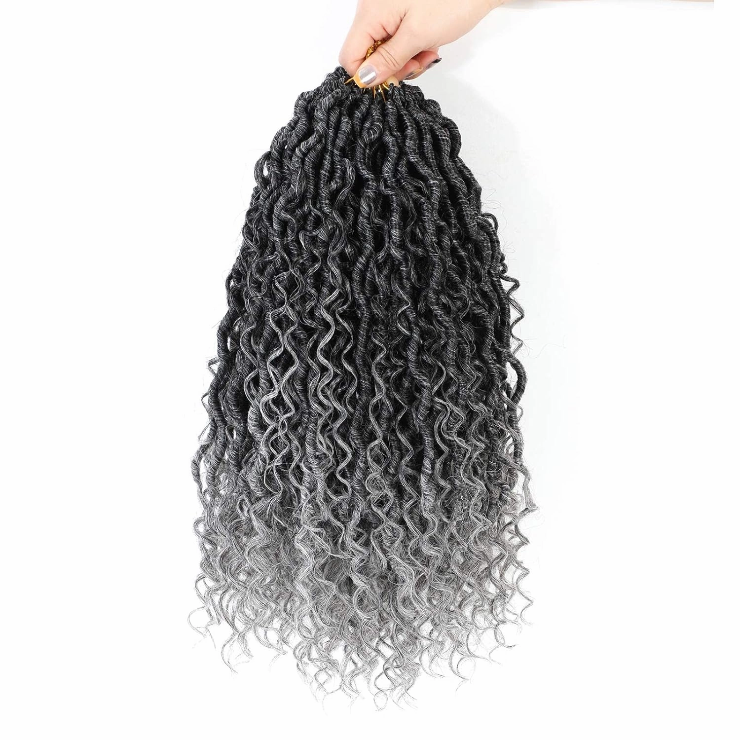 12 Inch 8 Packs Goddess Locs Crochet Hair Faux Locs Crochet Hair for Women Pre Looped River Locs Hair with Curly Ends Synthetic (12 Inch 8 Packs, #1B/Grey)