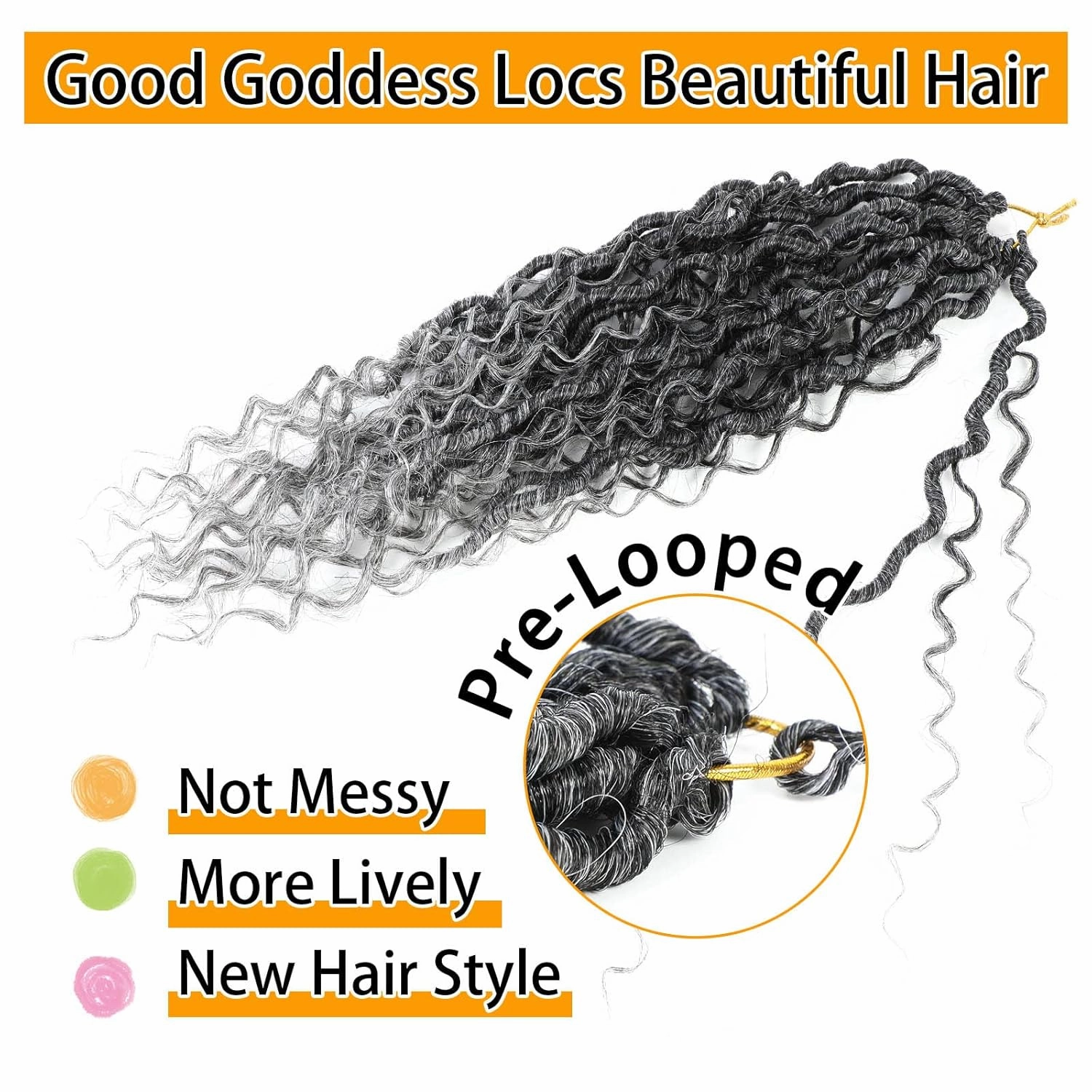 12 Inch 8 Packs Goddess Locs Crochet Hair Faux Locs Crochet Hair for Women Pre Looped River Locs Hair with Curly Ends Synthetic (12 Inch 8 Packs, #1B/Grey)