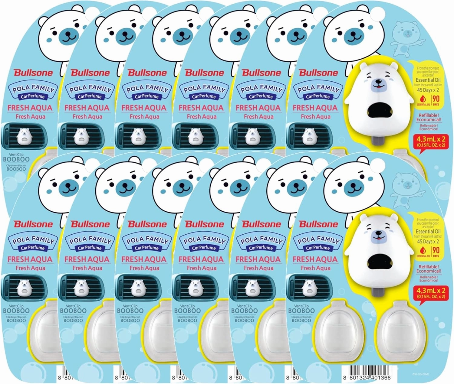 12 Pack Bullsone Pola Family Natural Car Air Freshener, Luxury Car Perfume, Vent Clip Type_Fresh Aqua Scent