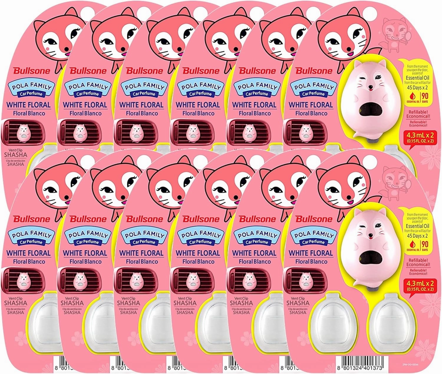 12 Pack Bullsone Pola Family Natural Car Air Freshener, Luxury Car Perfume, Vent Clip Type, White Floral Scent