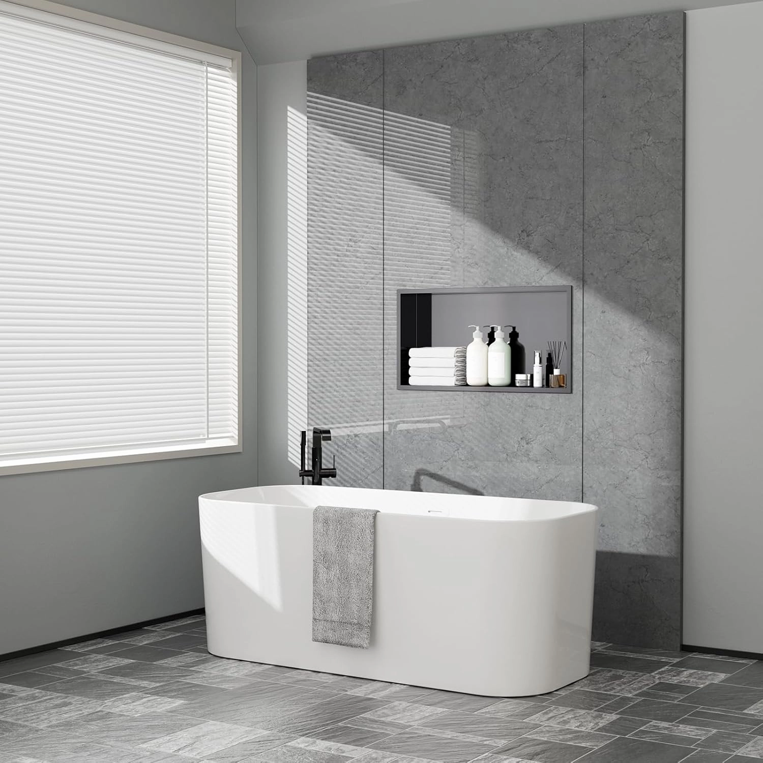 12" X 24" Stainless Steel Shower Niche with Partition, Black Double Shelves Recessed Shower Niche No Tile Needed for Bathroom/Bedroom Storage Over Mount Installation