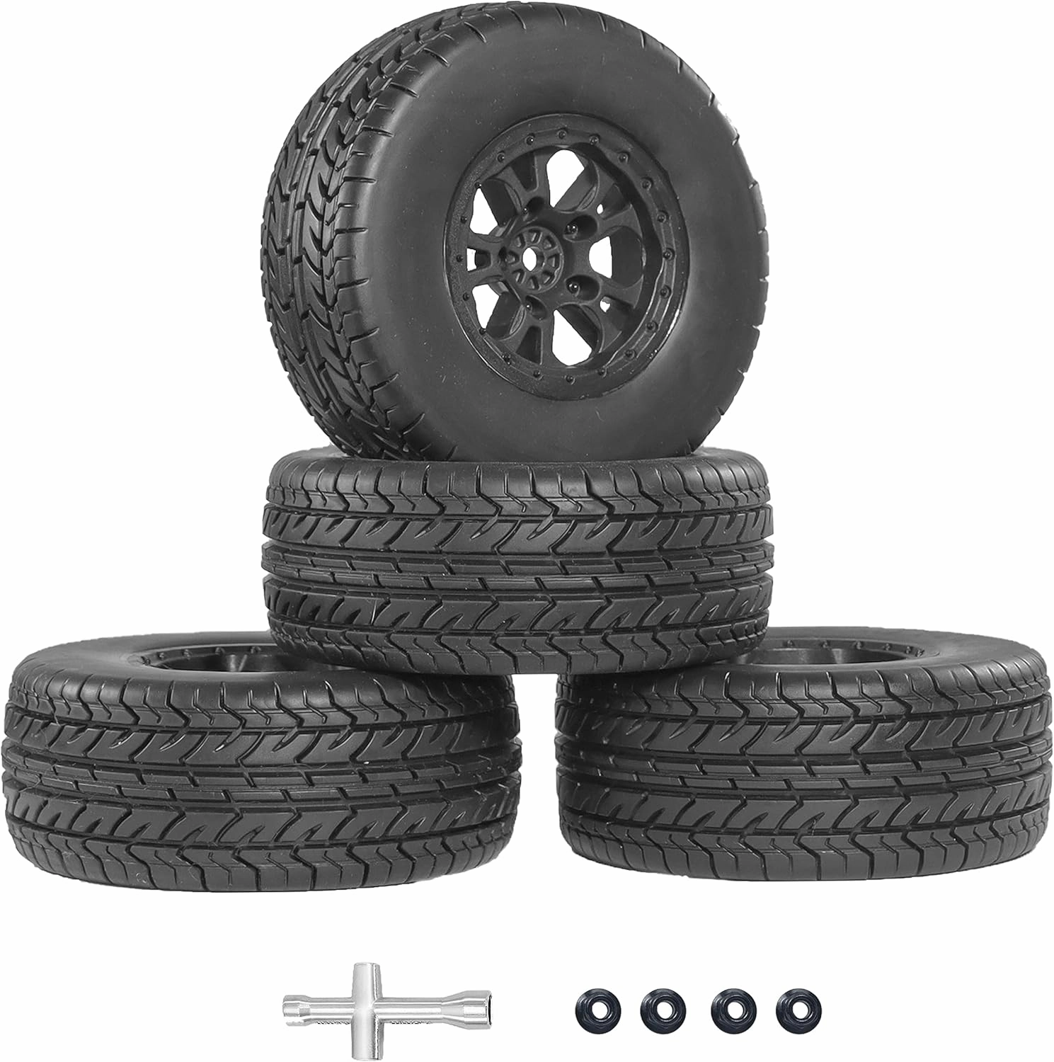 12mm Hex RC Wheels and Tires for Traxxas Slash 2wd 4x4 Wheels and Tires Street RC Tires for Arrma Senton 4x4 Tires and Wheels RC Short Course Truck Tires 1/10 Scale with Foma Inserts Pre-Glued 4PCS
