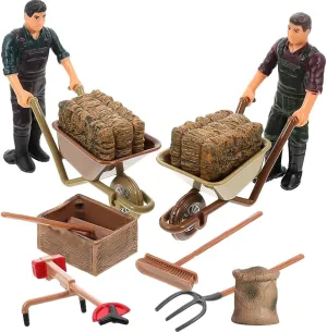 12pcs Farm Accessories Model Miniature Farmers Figurines Sand Tray Miniatures Mini Mower Toy Farm barn Animals playset Mini Farm for Kids & Toddlers