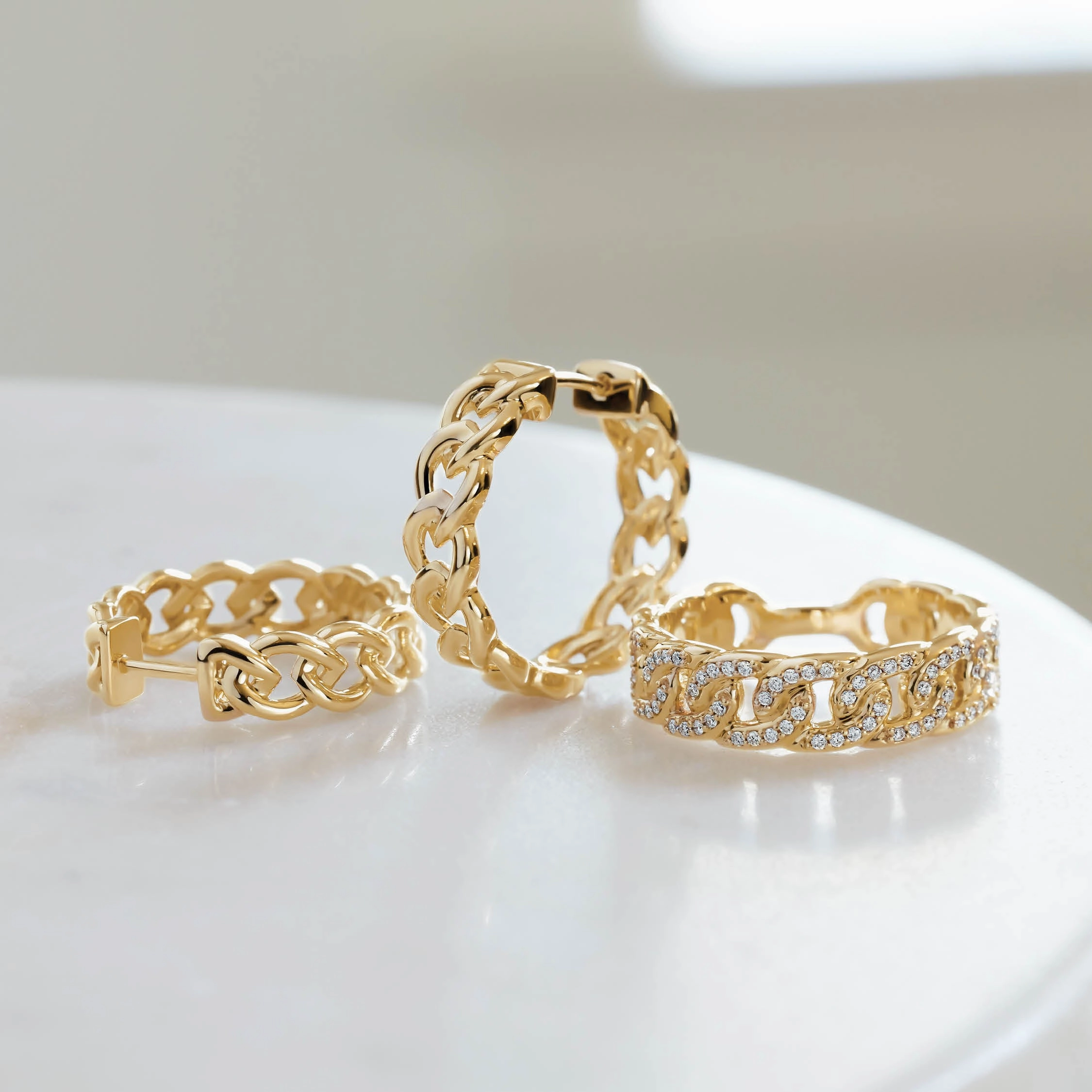 14k Gold Diamond Stackable Chain Link Ring
