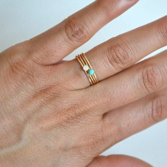 14k Turquoise & Opal Band Set