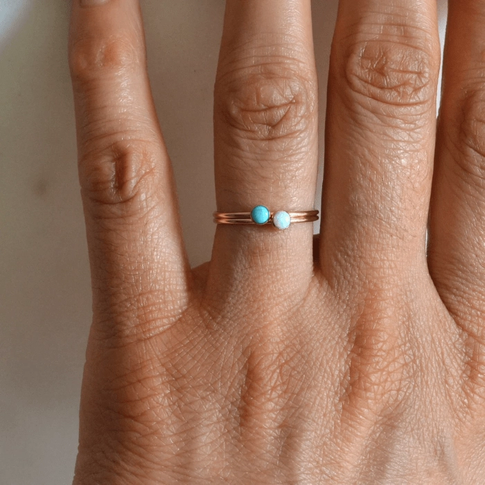 14k Turquoise & Opal Ring Set