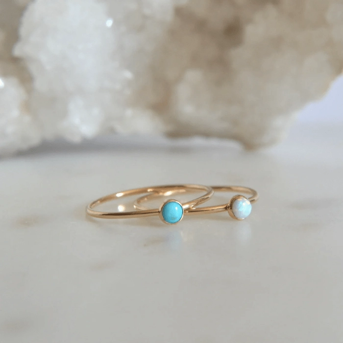 14k Turquoise & Opal Ring Set