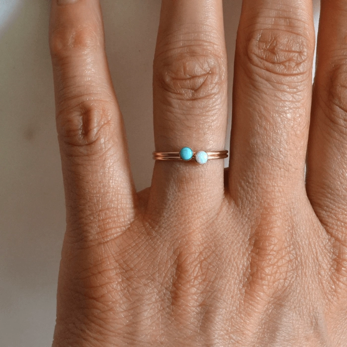 14k Turquoise & Opal Ring Set