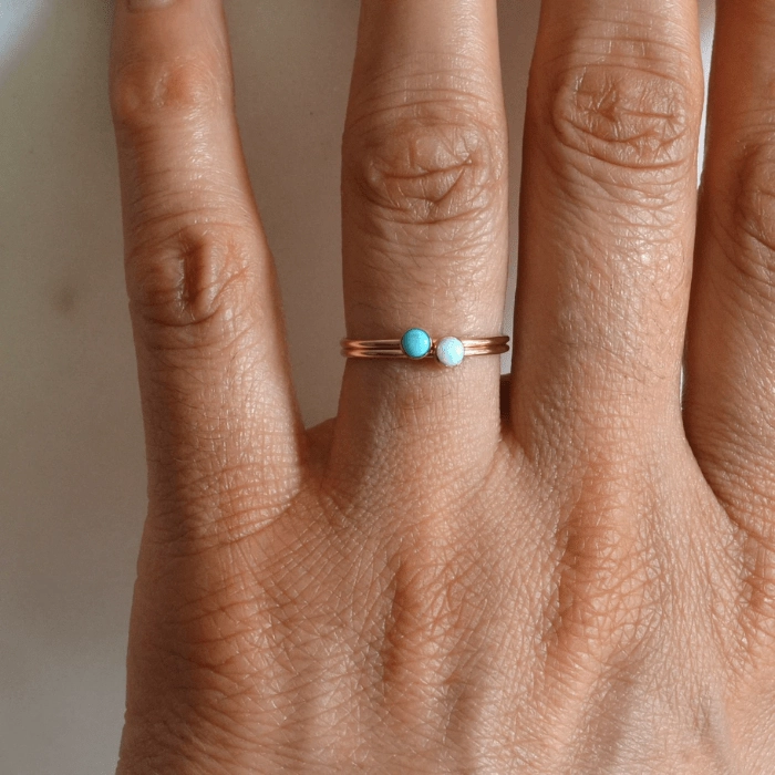14k Turquoise & Opal Ring Set