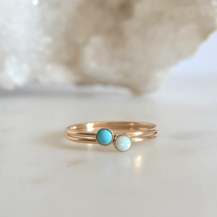 14k Turquoise & Opal Ring Set