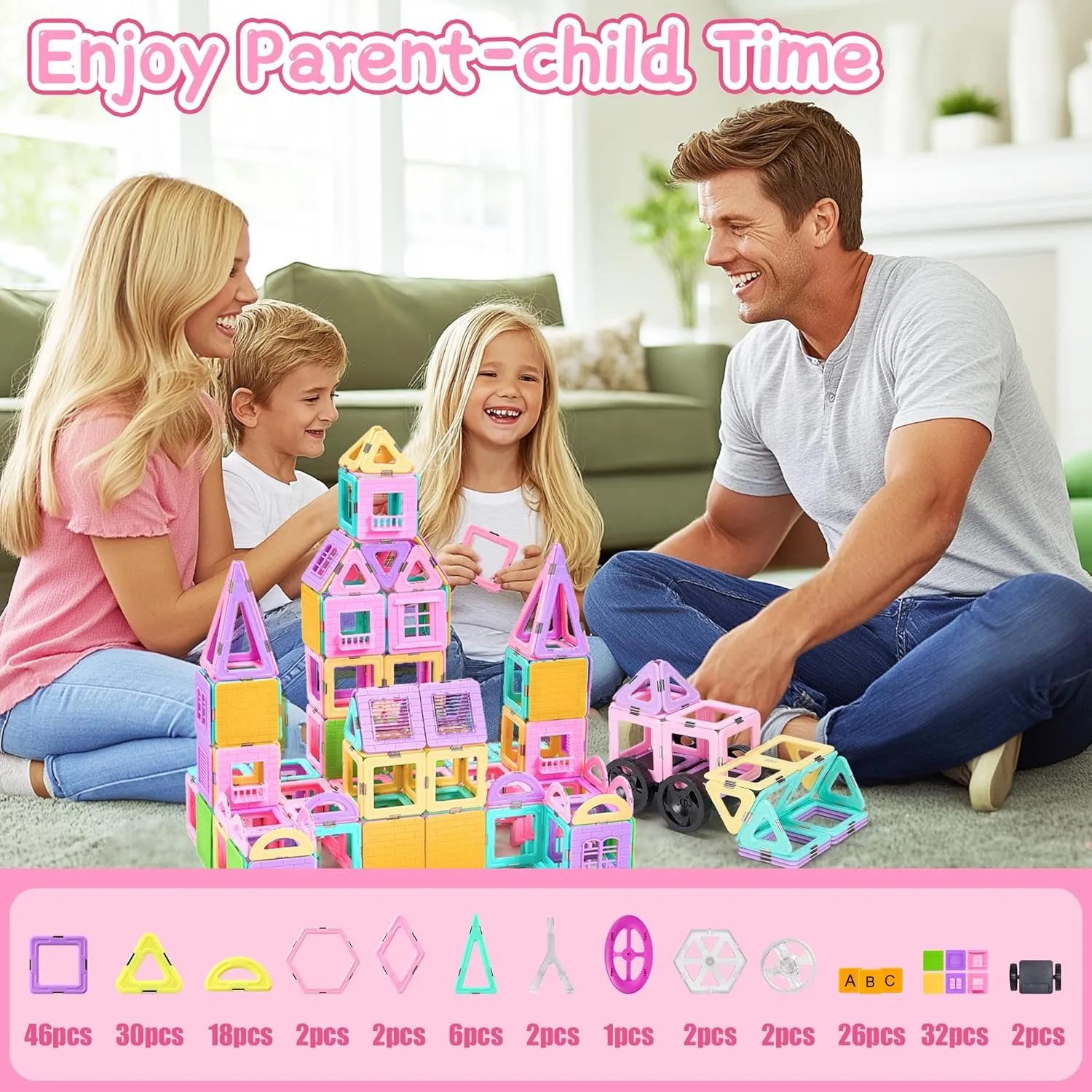 165 PCS Magnetic Tiles Set, Magnet Building Blocks Set with Car, Alphabet Card, and Ferris Wheel for Kids, STEM Educational Montessori Toy for 3 4 5 6 7 8   Year Old Boys Girls Toddlers Birthday Gifts