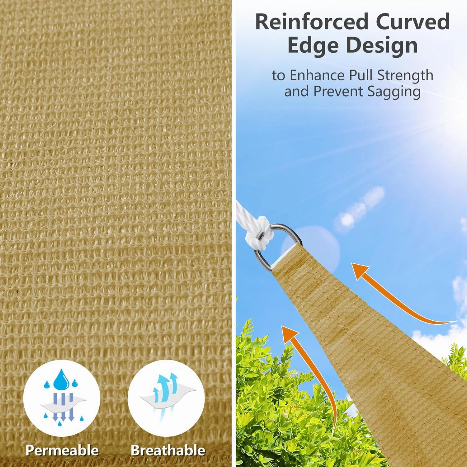 16'x20' Rectangle Sun Shade Sail, Outdoor Patio Sunshade Canopy Permeable Shade Sails UV Block Sun Cover for Backyard, Garden, Porch, Sand