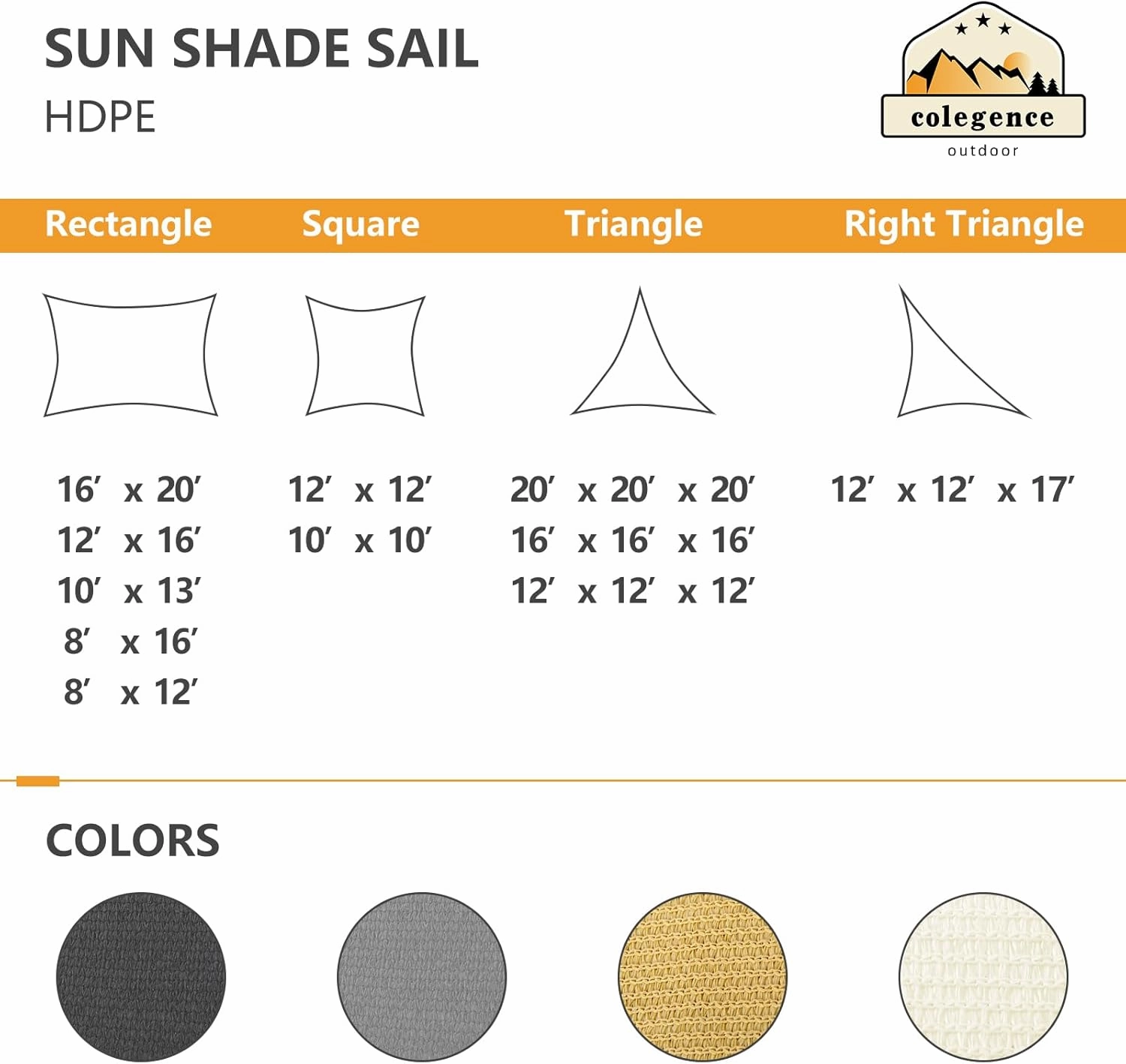 16'x20' Rectangle Sun Shade Sail, Outdoor Patio Sunshade Canopy Permeable Shade Sails UV Block Sun Cover for Backyard, Garden, Porch, Sand