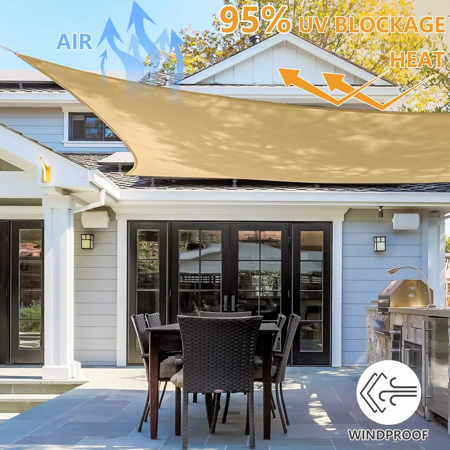 16'x20' Rectangle Sun Shade Sail, Outdoor Patio Sunshade Canopy Permeable Shade Sails UV Block Sun Cover for Backyard, Garden, Porch, Sand
