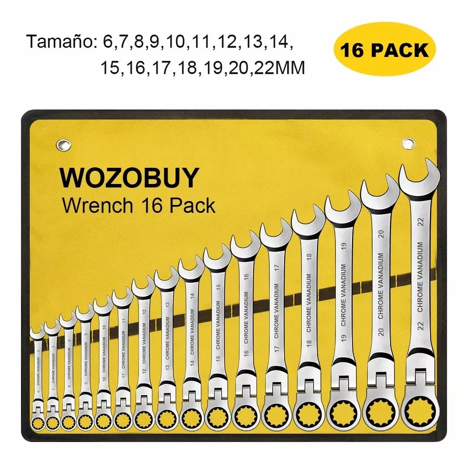 16Pcs Premium Flex-Head Ratcheting Wrench Set, 6-22MM, Durable Craftsmanship,Handy Storage Bag - Perfect for DIY &amp; Auto