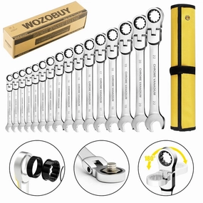 16Pcs Premium Flex-Head Ratcheting Wrench Set, 6-22MM, Durable Craftsmanship,Handy Storage Bag - Perfect for DIY &amp; Auto