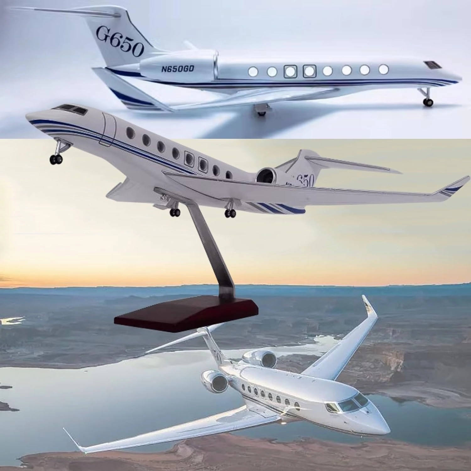 17.7' 1:50 Scale Gulfstream G650 Airplane Model, Diecast Business Jet, ABS Plastic Resin Alloy, LED-Upgraded, Collectibles Gift for Adults & Aviation Enthusiasts