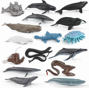 17PCS Mini Whale Shark Incredible Ocean Animals Figures Toy Set 2-4 Inch Cake Topper Sea Creatures Toys for Kids Marine Animal Toys Educational School Project for Kids