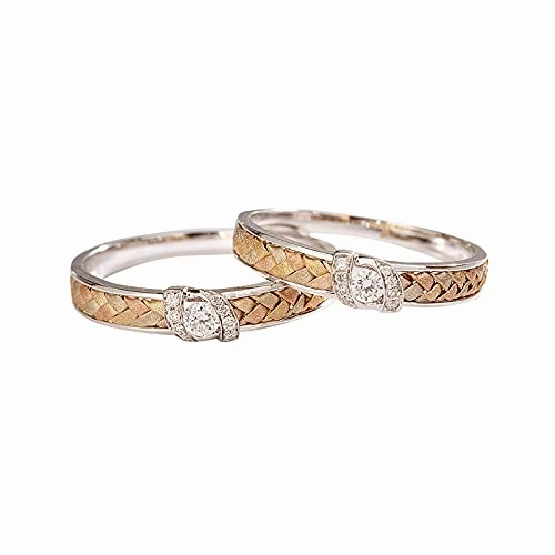 18k 2-Tone Gold Diamond Basket Weave Ring, Diamond Crossing Waves Wedding Band, His Hers Wedding Rings, Couple Rings, Gift For Her, All Size, Wholesale Available