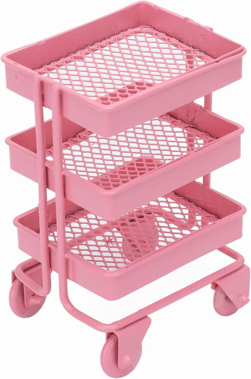 1:12 Miniature Handcart Mini Shopping Cart 3 Layers Storage Display Shelf with Wheels Kitchen Furniture Decoration
