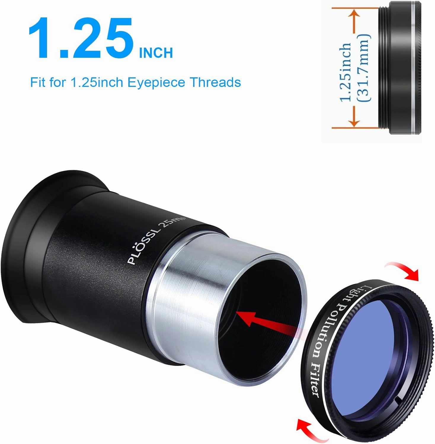 1.25 Inch Light Pollution Filter for Telescope Perfect for Deep Sky Visual Astronomical Photography Metal Frame Optical Glass