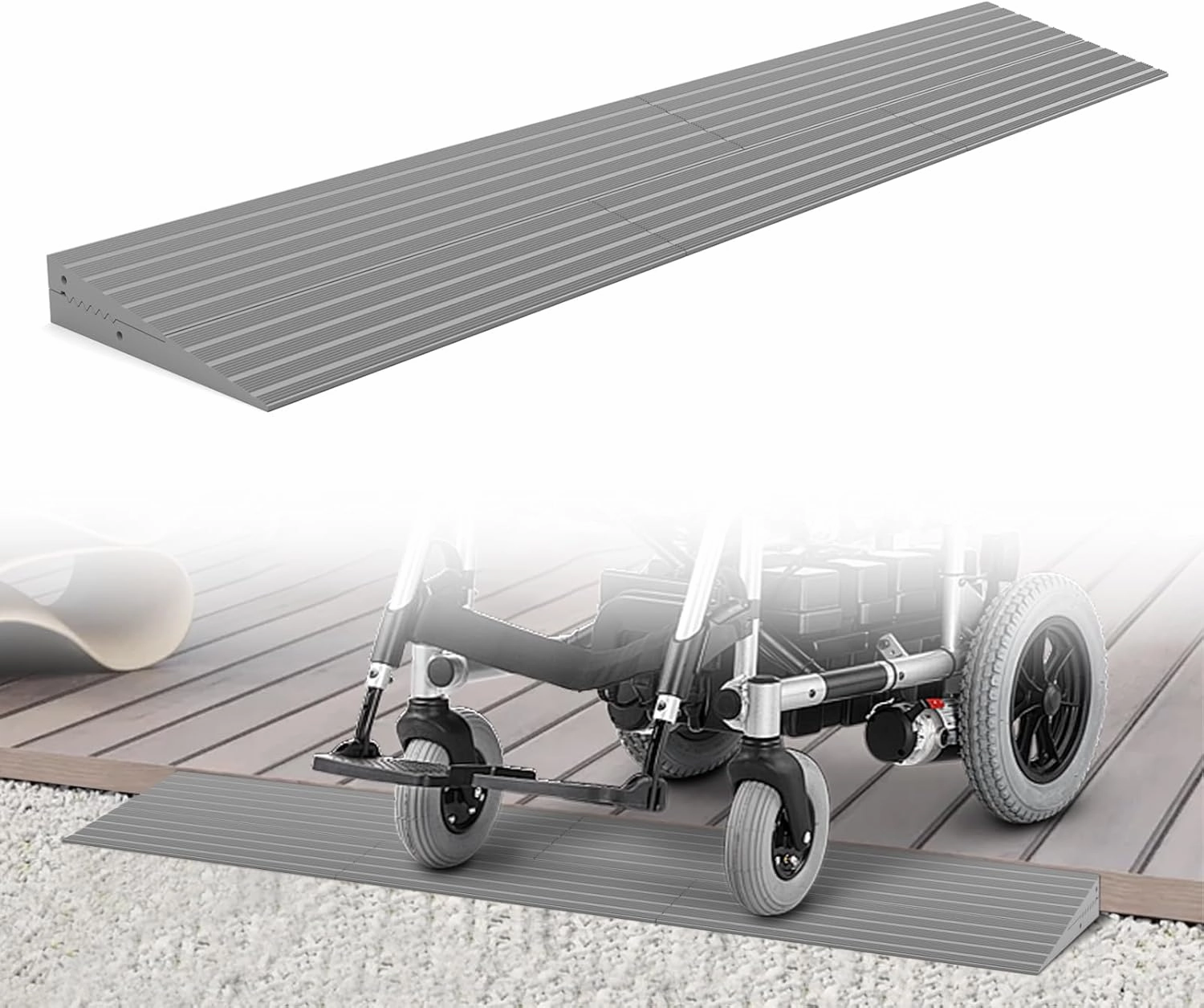1.2" Rise Threshold Ramps for Doorways, 2000 Lbs Load Capacity, 34 inch Long Non-Slip Natural Rubber Power Wheelchair Ramp Stacking to Use for Doorways, Curb, Sweeper, Power Scooters, Bathroom-Grey