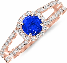1.42 Carat 14K White Gold Classic Split Shank Modern Contemporary Halo Diamond Engagement Ring with a 1 Carat Natural Blue Sapphire Center (Heirloom Quality)