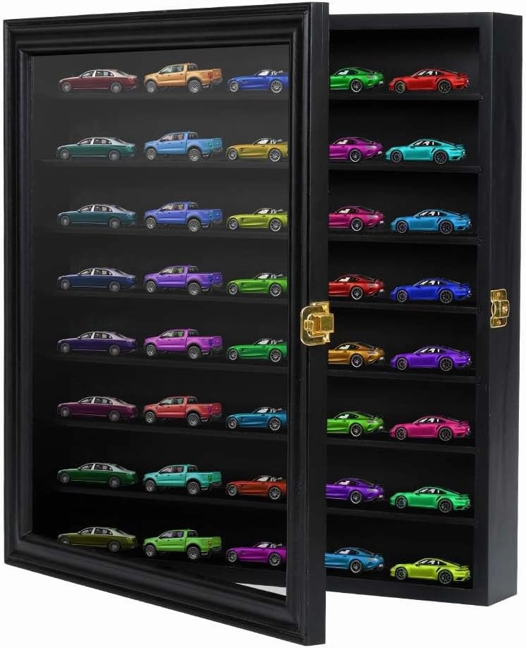 1/64 Scale Model Car Display Case - Wall-Mounted Diecast Display Case Storage Cabinet Shelf for Hot Wheels Car & Mini Toys