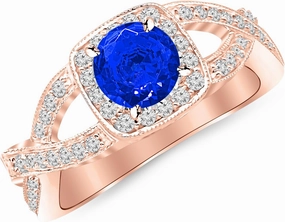 1.65 Carat 14K White Gold Twisting Split Shank Modern Contemporary Halo Diamond Engagement Ring with a 1 Carat Natural Blue Sapphire Center (Heirloom Quality)