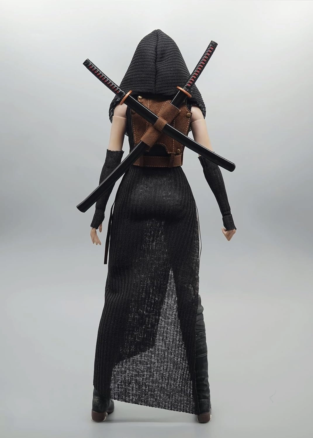 1/6 Scale Female Clothes,Female Soldier Hooded Skirt Sleeves Belt Clothes Classic Assassin Skirt Clothing for 12inch Action Figure Body (Black)