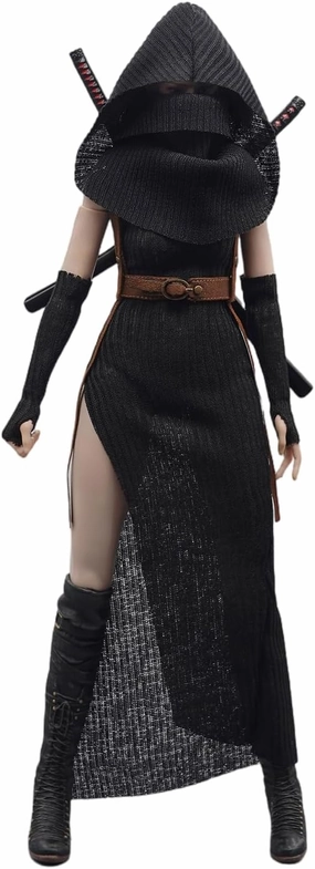 1/6 Scale Female Clothes,Female Soldier Hooded Skirt Sleeves Belt Clothes Classic Assassin Skirt Clothing for 12inch Action Figure Body (Black)