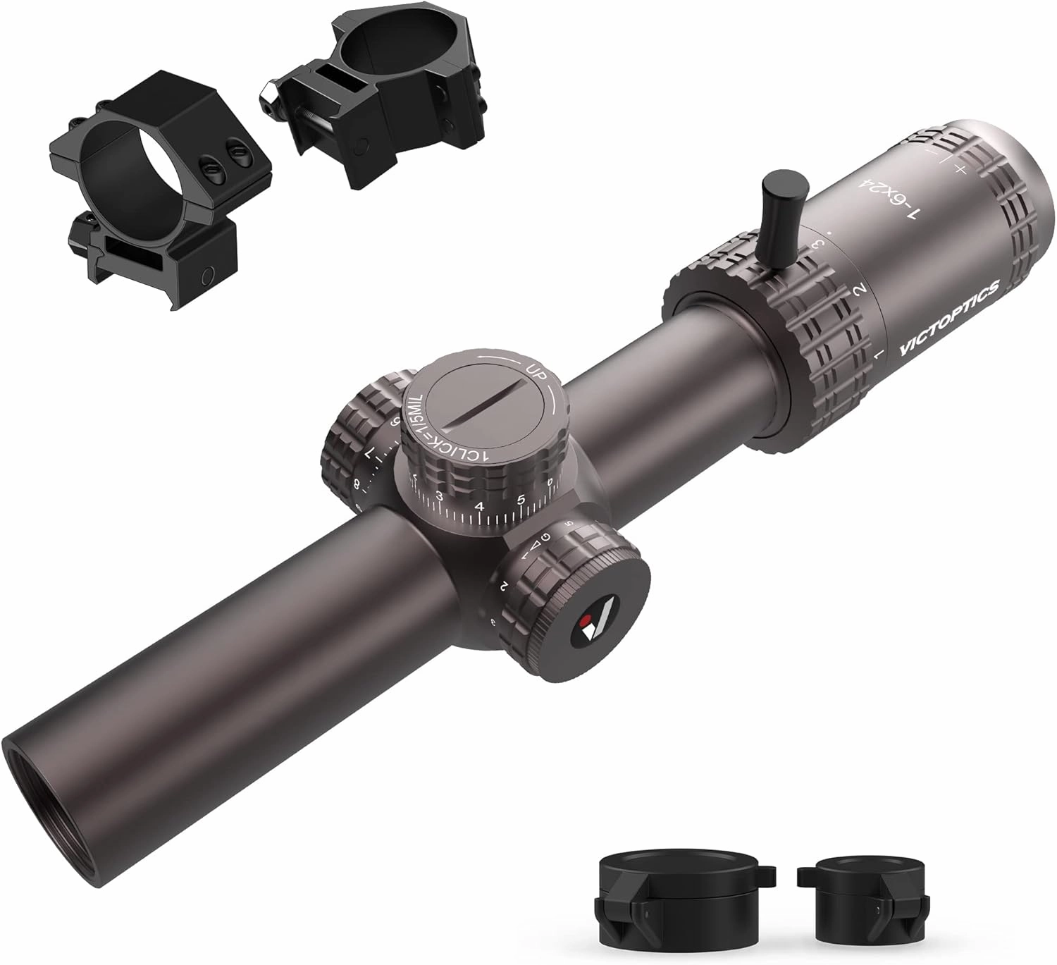 1-6x24 30mm Tube Second Focal Plane Riflescope Illuminated Red & Green MIL Reticle LPVO Rifle Scope Zero Reset Turret Lock w/Weaver Scope Rings for Tactical Competition Hunting