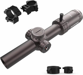 1-6x24 30mm Tube Second Focal Plane Riflescope Illuminated Red & Green MIL Reticle LPVO Rifle Scope Zero Reset Turret Lock w/Weaver Scope Rings for Tactical Competition Hunting